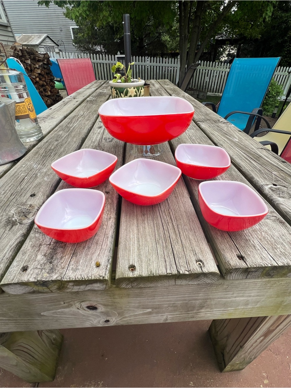 Vintage Pyrex Square Red Hostess Dishes- 7-Piece